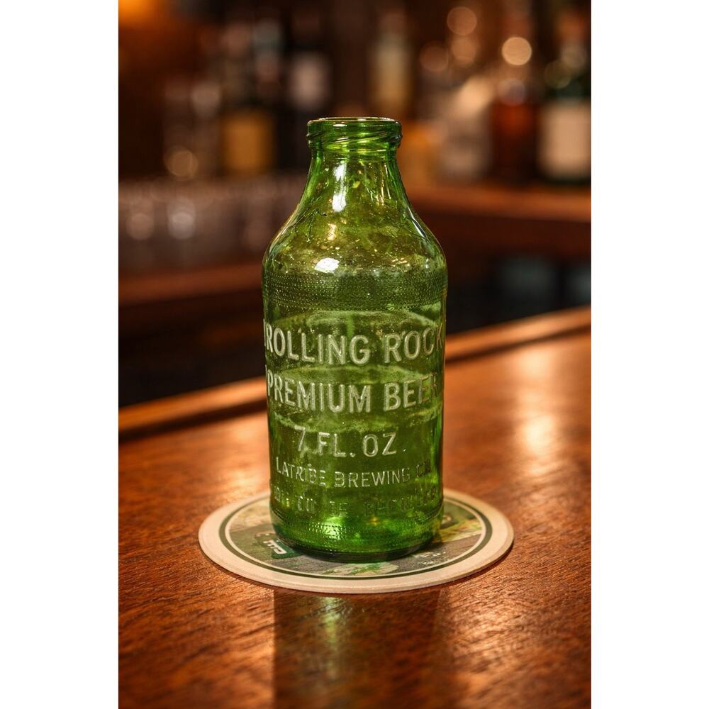 Vintage Rolling Rock 7 oz Green Glass Beer Bottle Latrobe PA Embossed